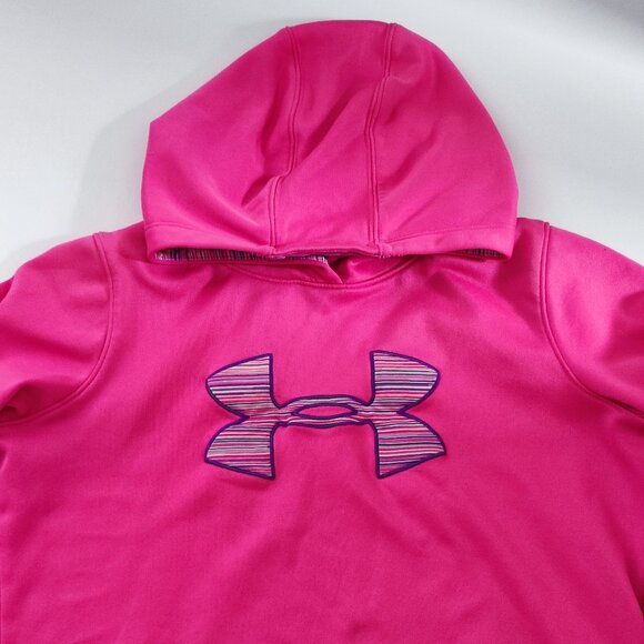 Under Armour pull on Hoodie youth girl size L pink with graphic design - Picture 2 of 6